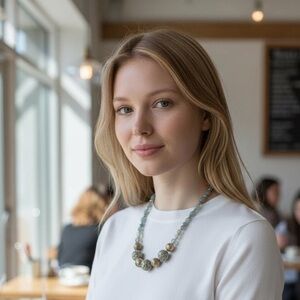 Beaded Necklace 20 in blues, brown,clear crystal beads New with box handcrafted